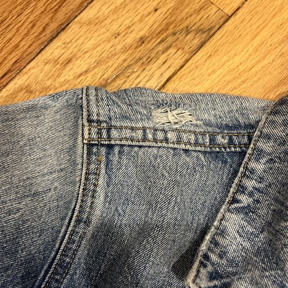 Lucky Brand Jean Jacket Tomboy Trucker Button Front Distressed Women Size Large - Picture 7 of 13